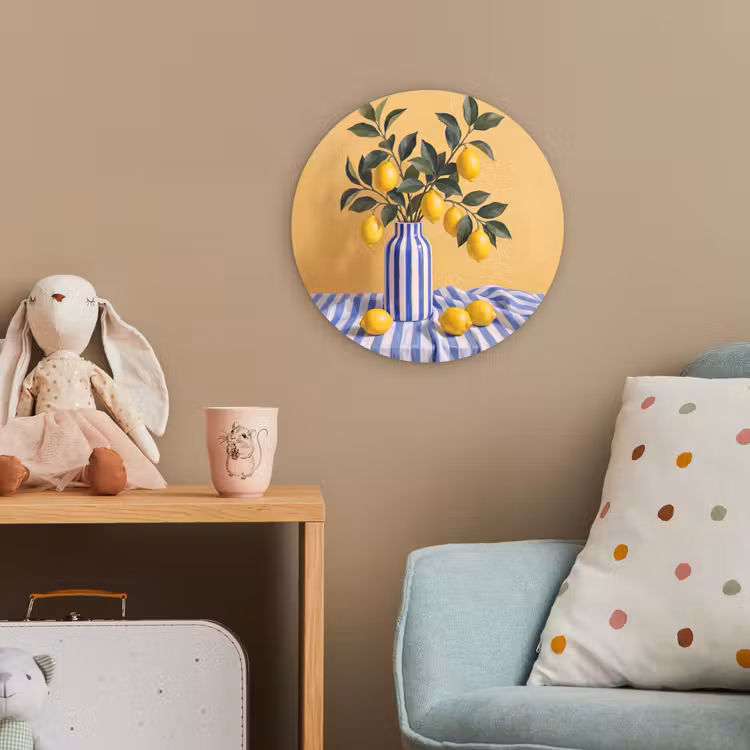 Forexbild Rund - Zitrone – Stillleben – Modern - Citroen - Stilleven - Modern Wandcirkel kunststof plaat 5mm dik klein