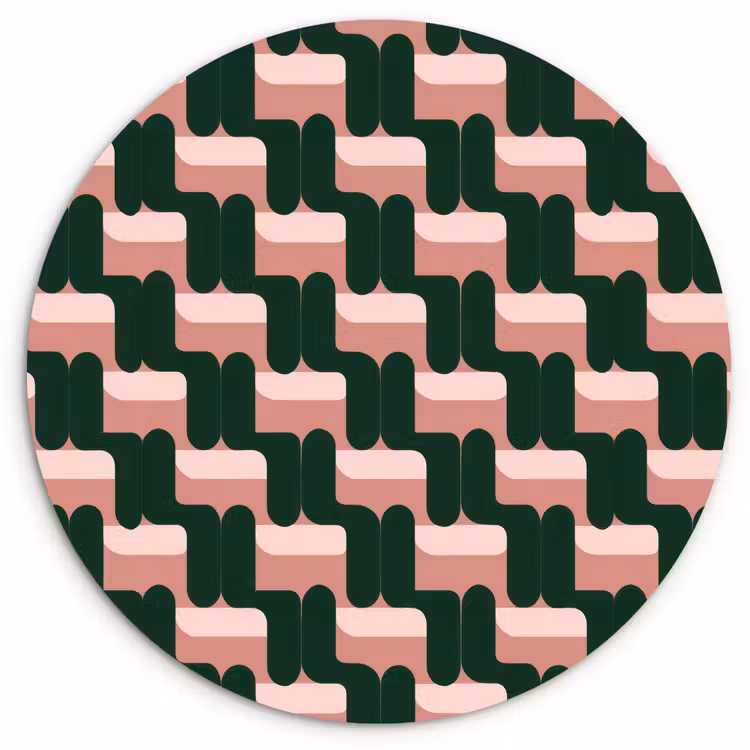 Vlechtpatroon - Groen - Roze - Geometrisch Wandcirkel kunststof plaat 5mm dik klein 188 -3d