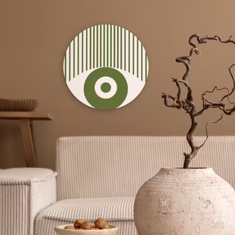 Abstract - Oog - Strepen - Modern - Groen Wandcirkel kunststof plaat 5mm dik klein -sfeer1