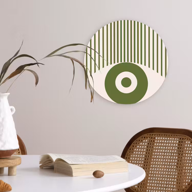 Abstract - Oog - Strepen - Modern - Groen Wandcirkel kunststof plaat 5mm dik klein -sfeer4