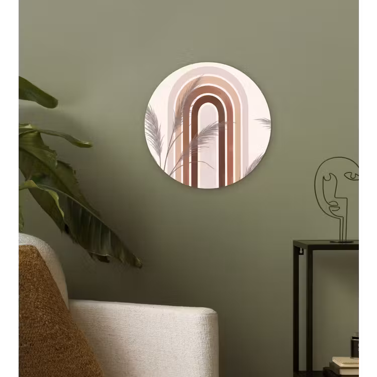 Abstract - Bogen - Plant - Boho - Beige Wandcirkel kunststof plaat 5mm dik klein -sfeer3