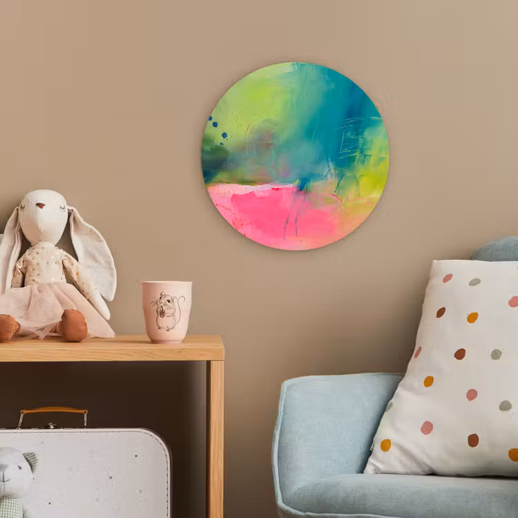 Abstract - Kleuren - Modern - Groen - Roze Wandcirkel kunststof plaat 5mm dik klein -tsfeer1_kind