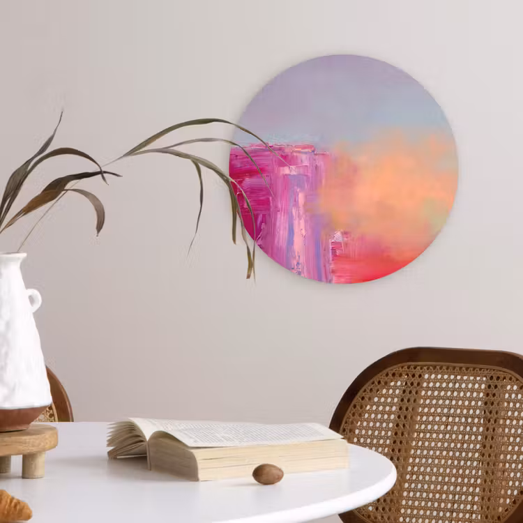 Abstract - Kleuren - Modern - Roze Wandcirkel kunststof plaat 5mm dik klein -sfeer4