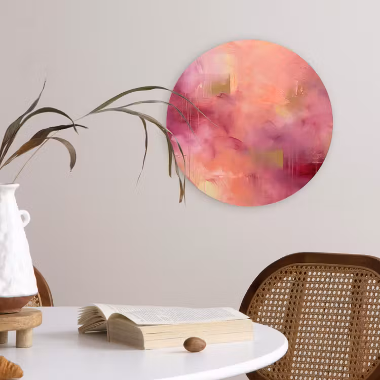 Abstract - Kleuren - Modern - Roze - Paars Wandcirkel kunststof plaat 5mm dik klein -sfeer4