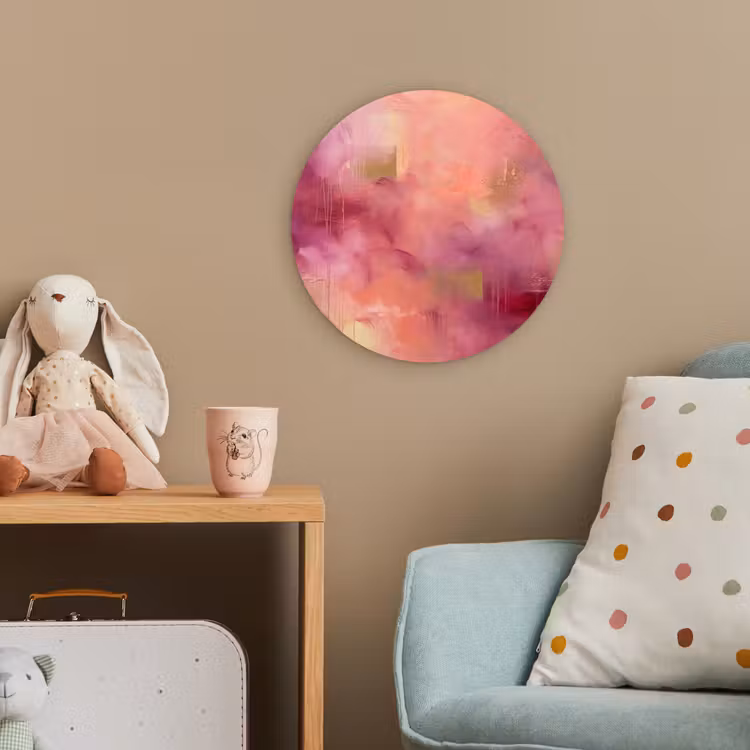 Abstract - Kleuren - Modern - Roze - Paars Wandcirkel kunststof plaat 5mm dik klein -tsfeer1_kind