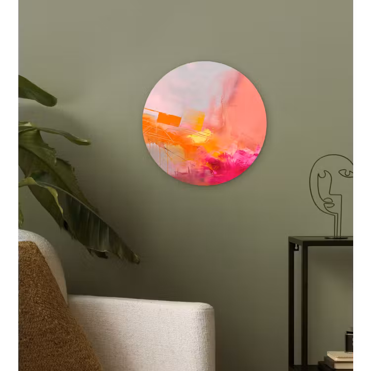 Abstract - Kleurrijk - Modern - Roze Wandcirkel kunststof plaat 5mm dik klein -sfeer3