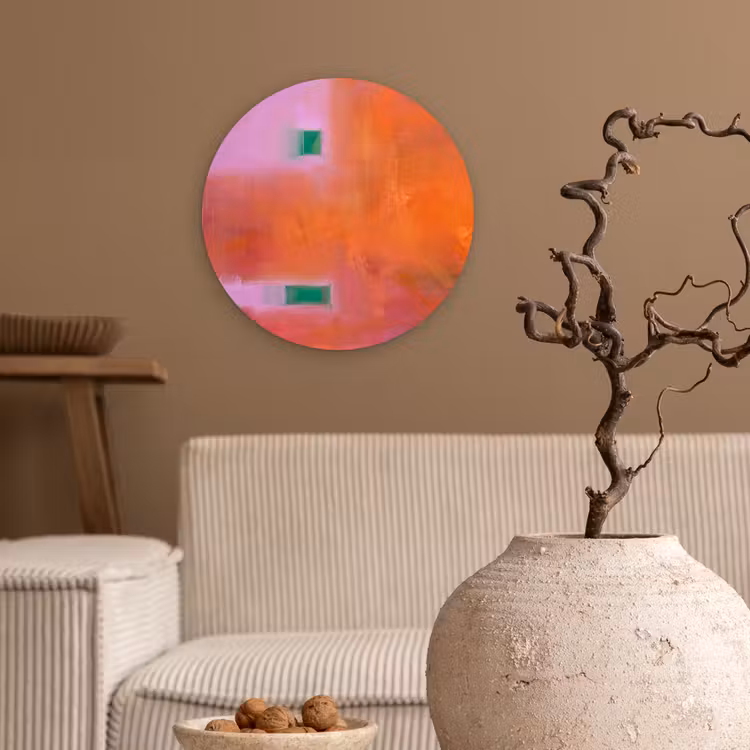 Abstract - Vlakken - Kunst - Modern - Oranje Wandcirkel kunststof plaat 5mm dik klein -sfeer1