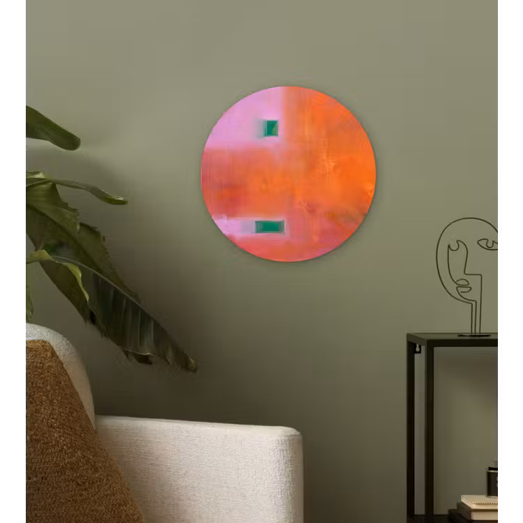 Abstract - Vlakken - Kunst - Modern - Oranje Wandcirkel kunststof plaat 5mm dik klein -sfeer3