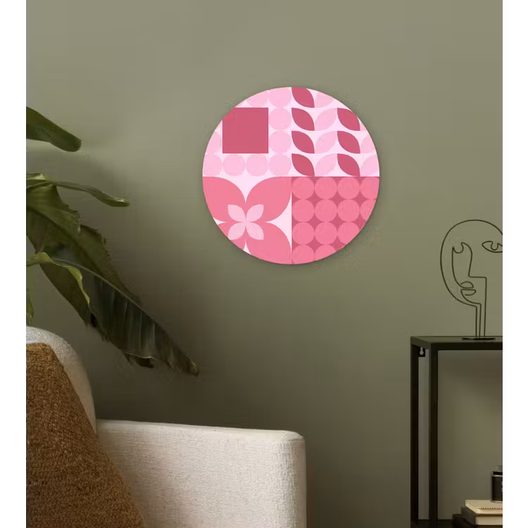 Abstract - Geometrisch - Patroon - Modern - Roze Wandcirkel kunststof plaat 5mm dik klein -sfeer3