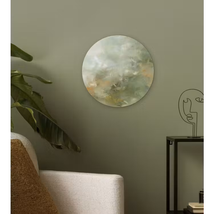 Abstract - Groen - Beige - Modern - Kunst Wandcirkel kunststof plaat 5mm dik klein -sfeer3