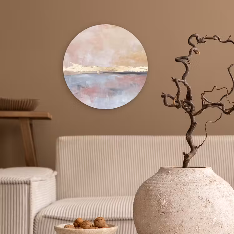 Abstract - Horizontaal - Kunst - Roze - Goud Wandcirkel kunststof plaat 5mm dik klein -sfeer1