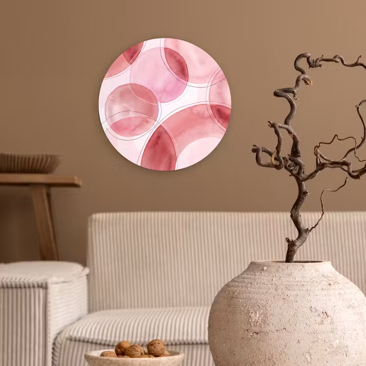 Abstract - Cirkels - Modern - Roze - Kunst Wandcirkel kunststof plaat 5mm dik klein -sfeer1