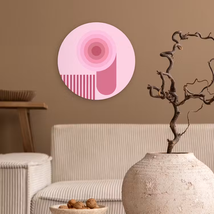 Abstract - Cirkels - Strepen - Modern - Roze Wandcirkel kunststof plaat 5mm dik klein -sfeer1