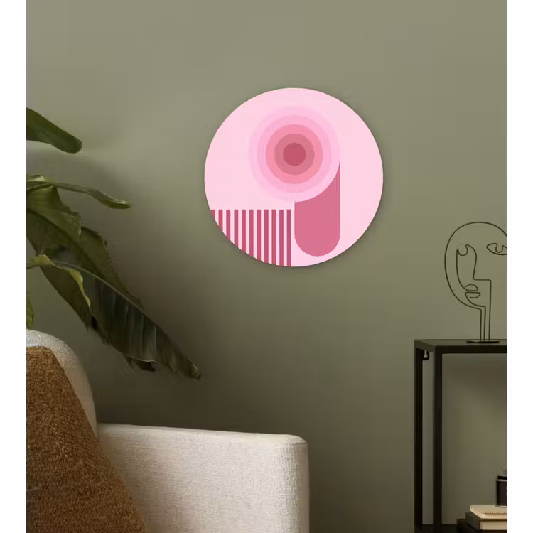 Abstract - Cirkels - Strepen - Modern - Roze Wandcirkel kunststof plaat 5mm dik klein -sfeer3