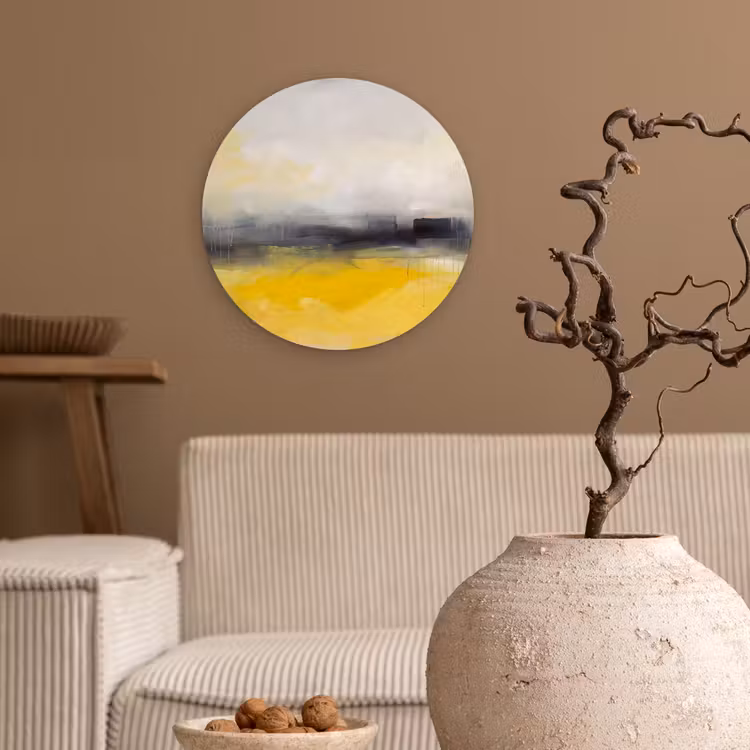 Abstract - Landschap - Modern - Geel Wandcirkel kunststof plaat 5mm dik klein -sfeer1