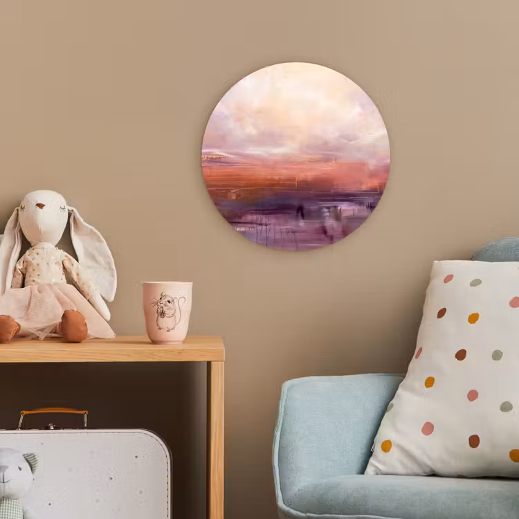 Abstract - Landschap - Modern - Paars - Oranje Wandcirkel kunststof plaat 5mm dik klein -tsfeer1_kind