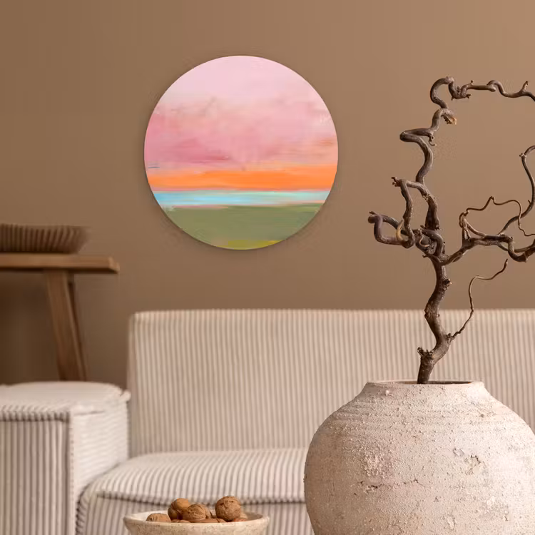Abstract - Landschap - Modern - Roze - Oranje Wandcirkel kunststof plaat 5mm dik klein -sfeer1