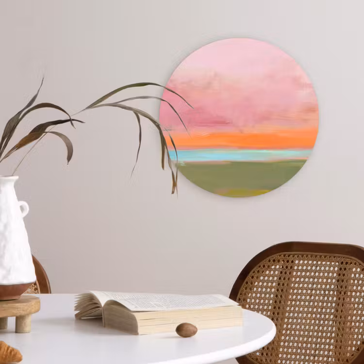 Abstract - Landschap - Modern - Roze - Oranje Wandcirkel kunststof plaat 5mm dik klein -sfeer4