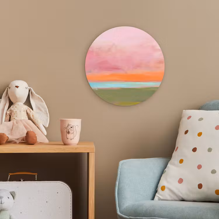 Abstract - Landschap - Modern - Roze - Oranje Wandcirkel kunststof plaat 5mm dik klein -tsfeer1_kind