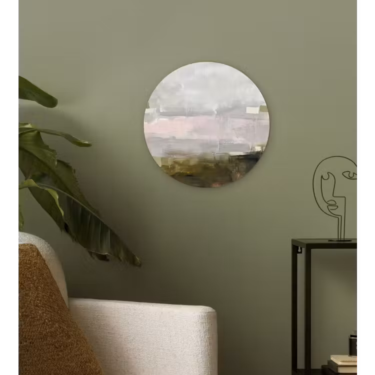 Abstract - Gelaagd - Kunst - Modern - Grijs-Groen Wandcirkel kunststof plaat 5mm dik klein -sfeer3