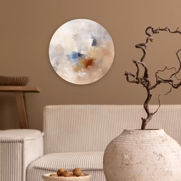 Abstract - Borstelstreken - Modern - Beige - Kunst Wandcirkel kunststof plaat 5mm dik klein -sfeer1