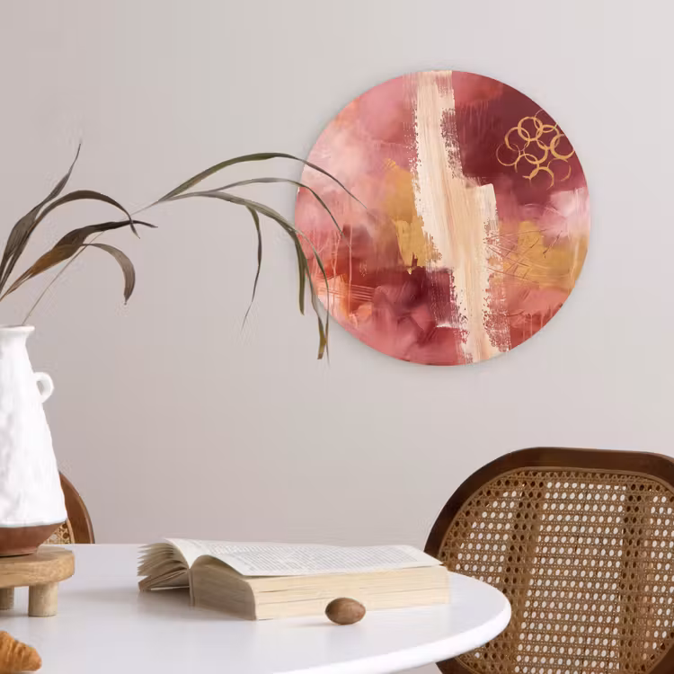 Abstract - Rood - Goud - Modern - Kunst Wandcirkel kunststof plaat 5mm dik klein -sfeer4