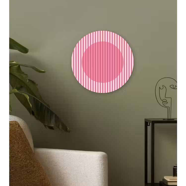 Abstract - Strepen - Ovaal - Roze - Modern Wandcirkel kunststof plaat 5mm dik klein -sfeer3