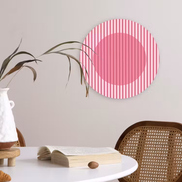 Abstract - Strepen - Ovaal - Roze - Modern Wandcirkel kunststof plaat 5mm dik klein -sfeer4