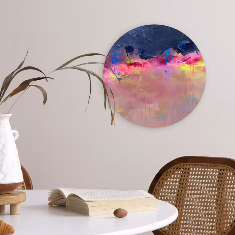 Abstract - Textuur - Kleuren - Modern - Roze Wandcirkel kunststof plaat 5mm dik klein -sfeer4
