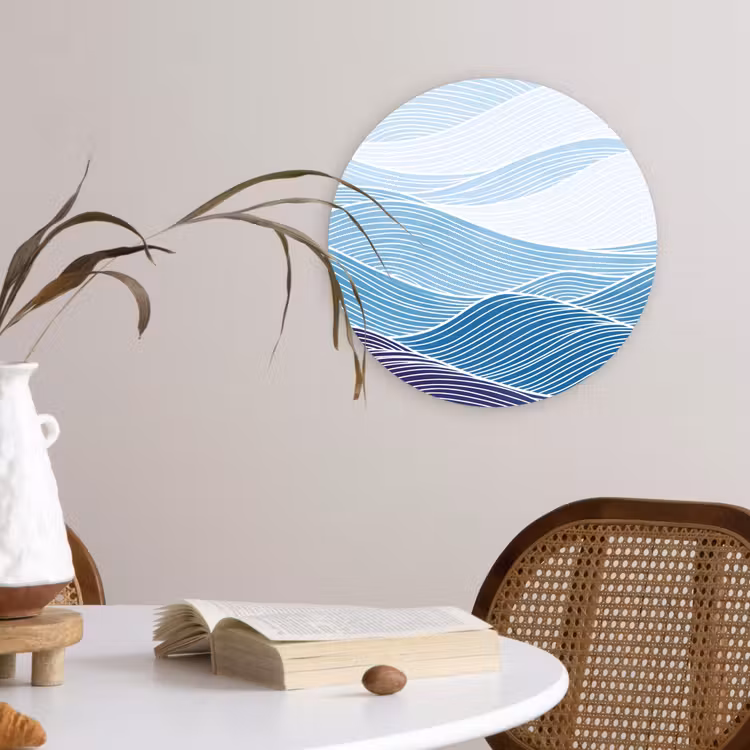 Abstract - Golven - Patroon - Blauw - Modern Wandcirkel kunststof plaat 5mm dik klein -sfeer4