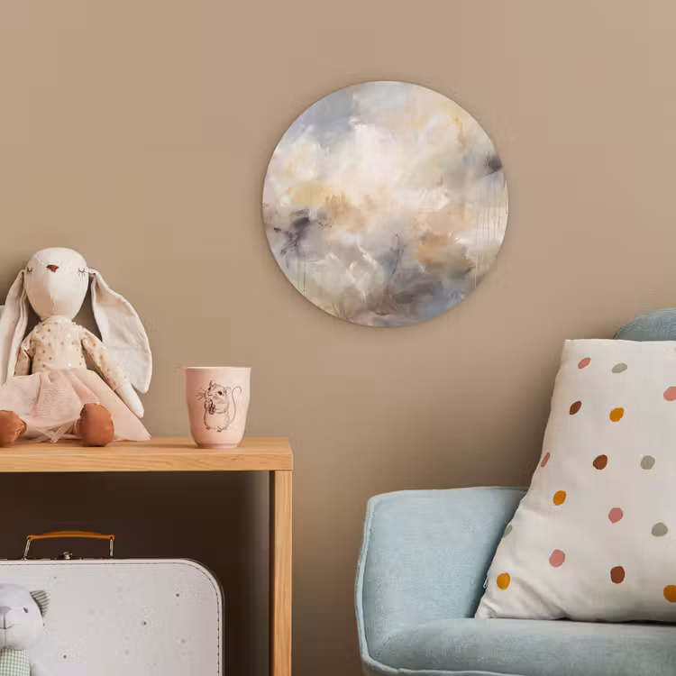 Abstract - Wolken - Sfeervol - Beige - Grijs Wandcirkel kunststof plaat 5mm dik klein -tsfeer1_kind