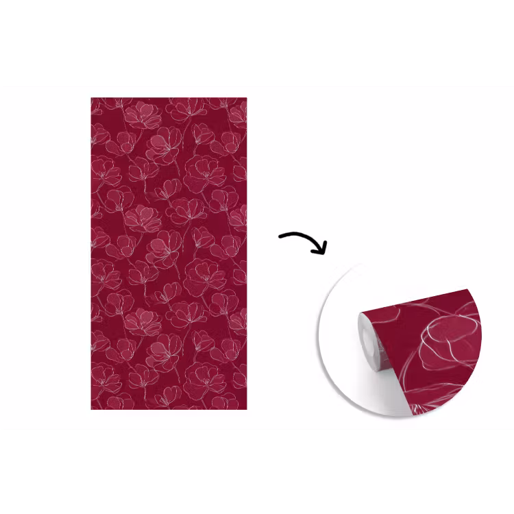 Bloemen - Patroon - Bordeauxrood fotobehang vinyl groot 64 -3d