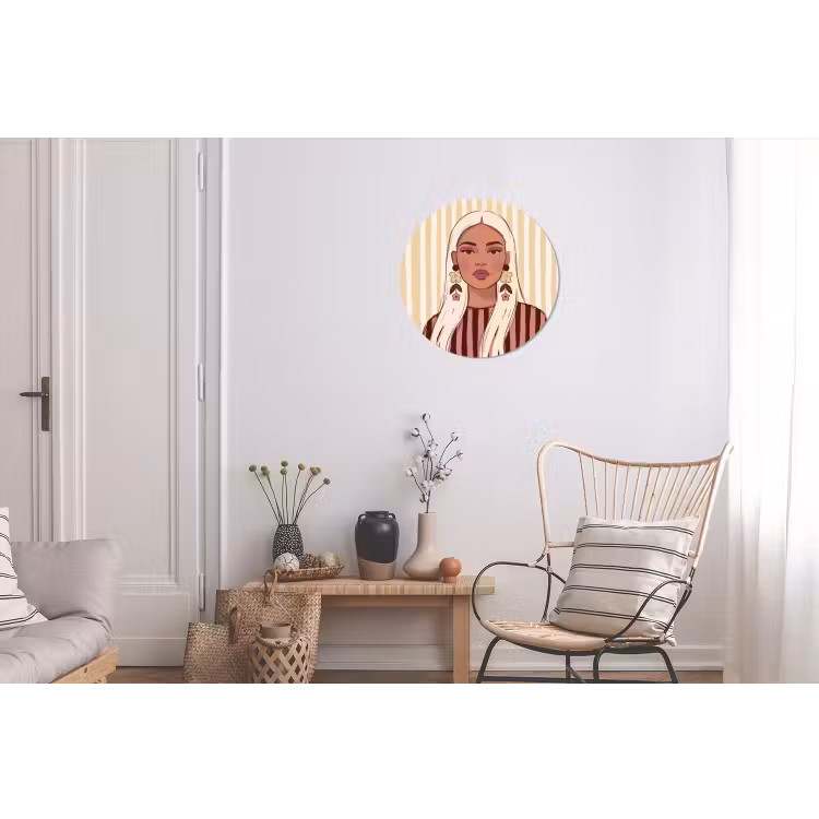 Vrouw - Portret - Illustratie - Modern - Roze Wandcirkel aluminium klein -woonkamer