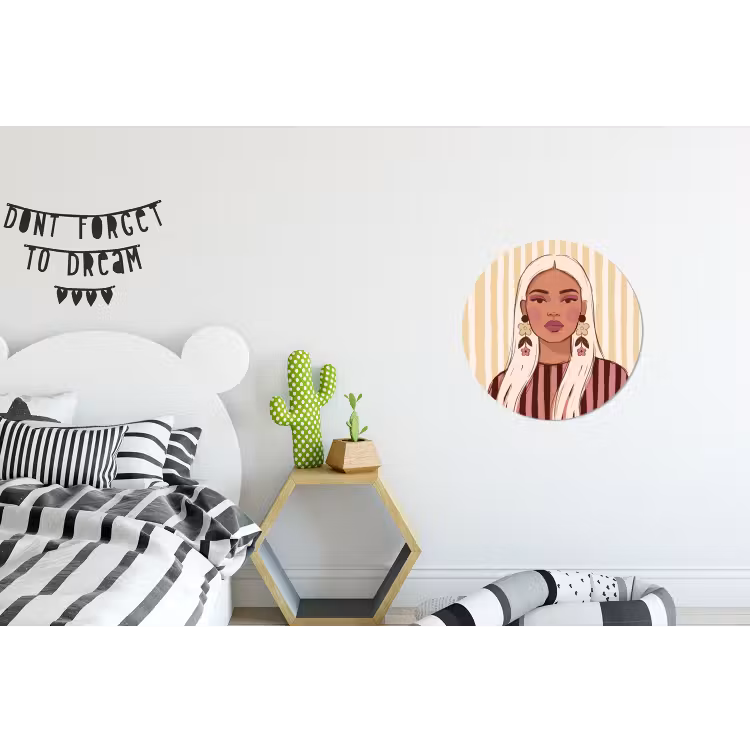 Vrouw - Portret - Illustratie - Modern - Roze Wandcirkel aluminium klein -kinderkamer