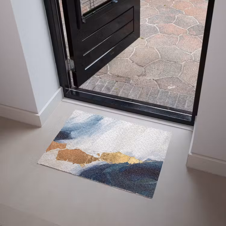 Abstract - Acryl - Blauw - Goud - Elegant Deurmat klein -sfeer5