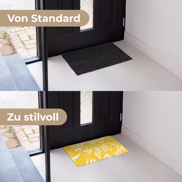 Abstract - Bladeren - Geel - Penseelstreken Deurmat klein -voor-na_DE