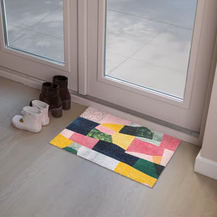 Abstract - Roze - Lappen - Vormen - Geel Deurmat klein -sfeer3