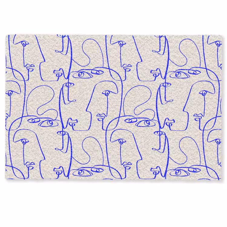 Gezicht - Blauw - Lijnen - Beige Deurmat klein 898 -zkaufland3d