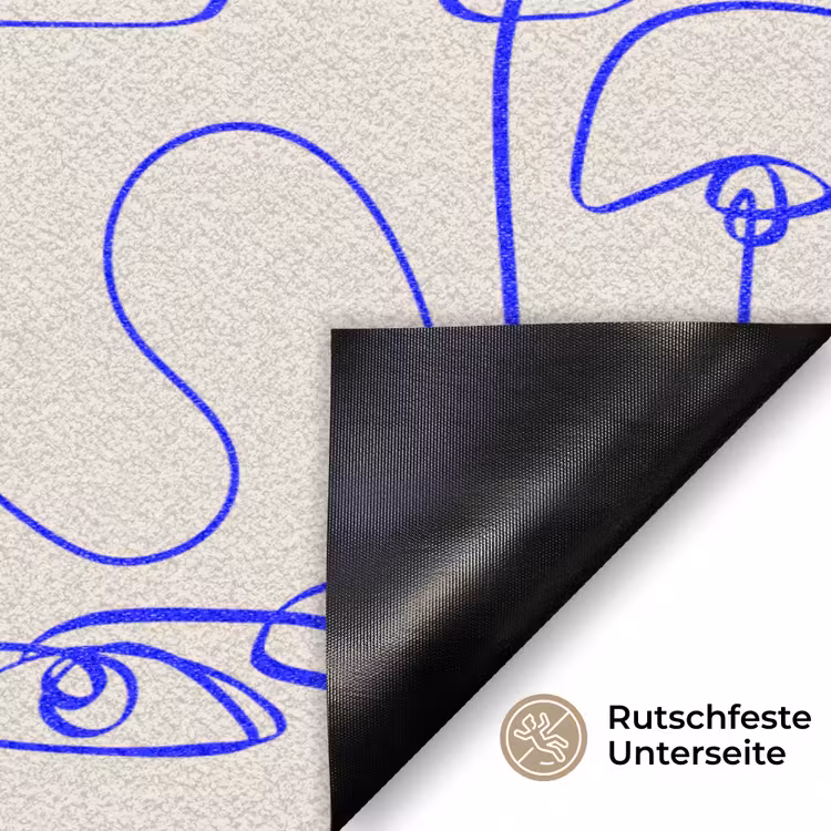 Gezicht - Blauw - Lijnen - Beige Deurmat klein 898 -antislip_DE