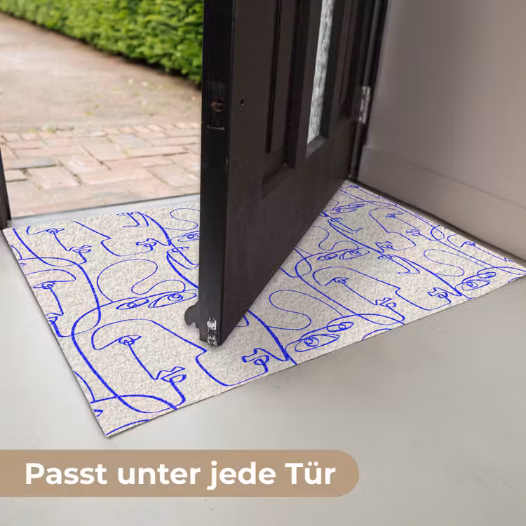 Gezicht - Blauw - Lijnen - Beige Deurmat klein 898 -USP_DE
