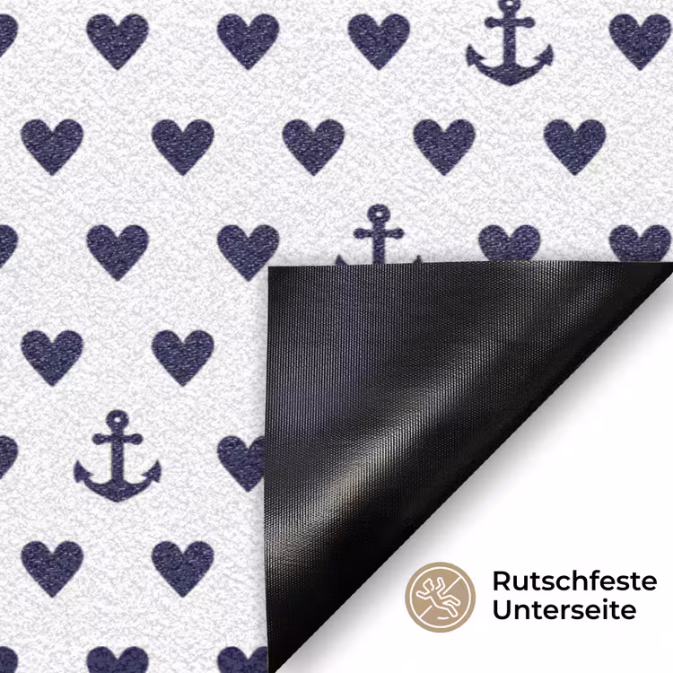 Anker - Hart - Blauw - Wit Deurmat klein 898 -antislip_DE