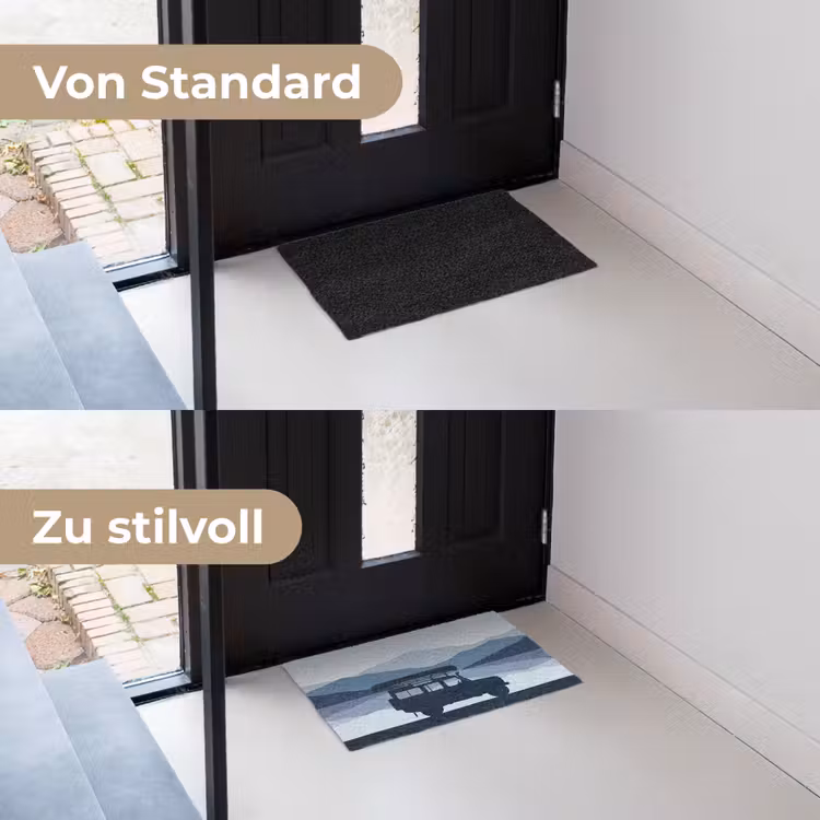 Auto - Meer - Bergen - Blauw Deurmat klein -voor-na_DE