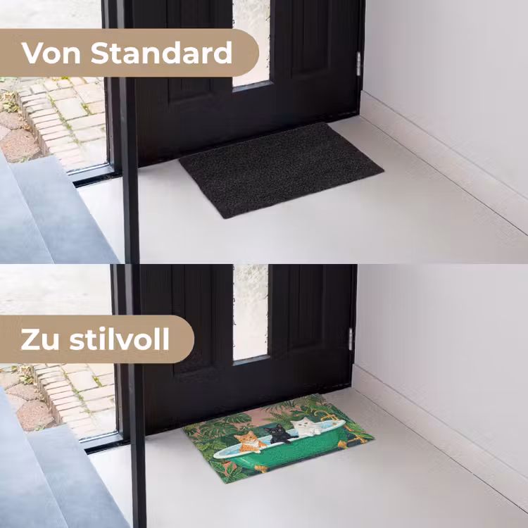 Badkamer - Kattenparade - Kleurrijk Deurmat klein -voor-na_DE
