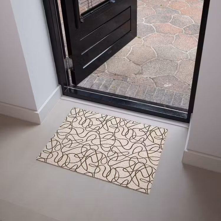 Beige - Lijnen - Donkerbruin Deurmat klein 898 -sfeer5