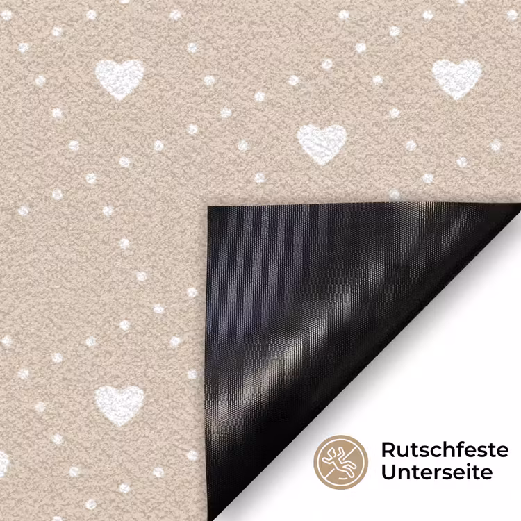Beige - Wit - Hartjes - Patroon Deurmat klein 898 -antislip_DE
