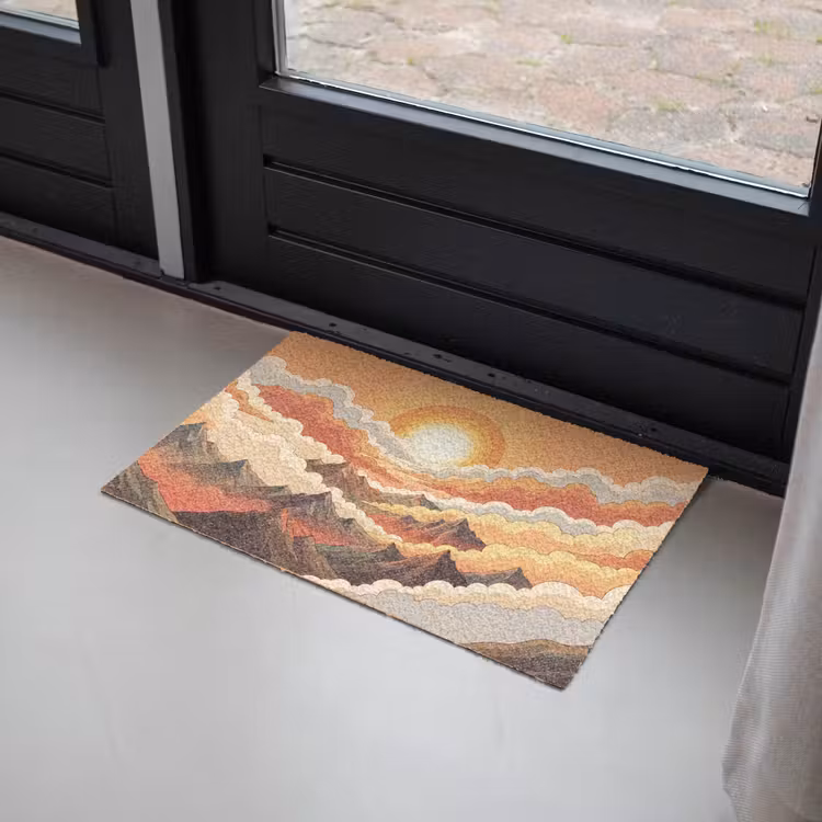 Bergen - Wolken - Natuur - Zonsopgang - Oranje Deurmat klein -sfeer2