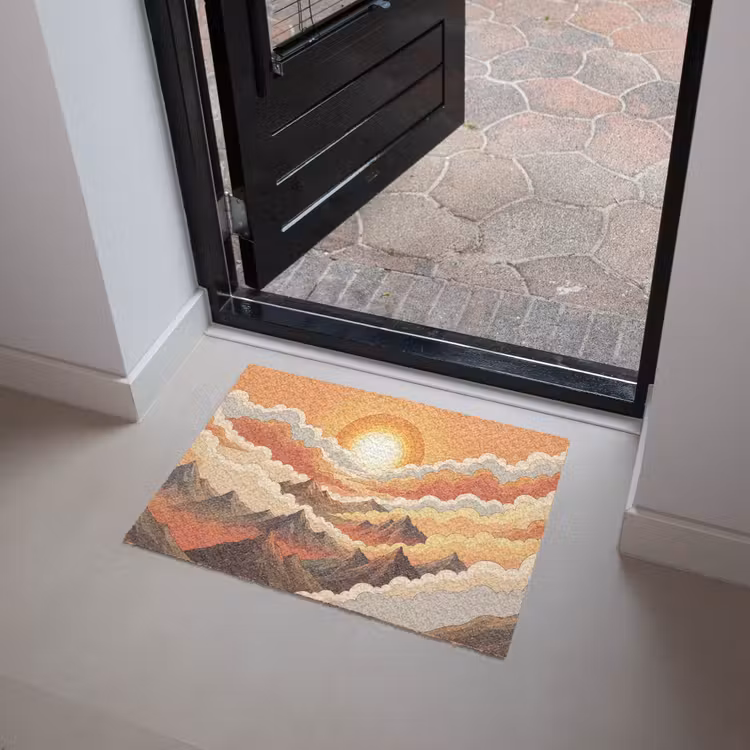 Bergen - Wolken - Natuur - Zonsopgang - Oranje Deurmat klein -sfeer5