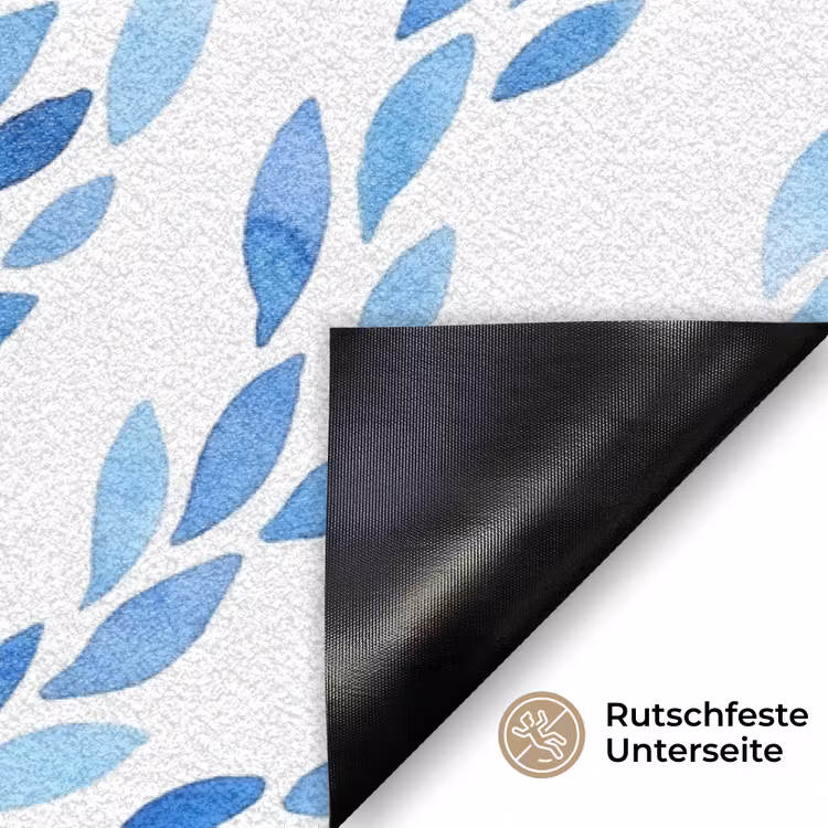 Bladeren - Aquarel - Patroon - Modern - Blauw Deurmat klein -antislip_DE