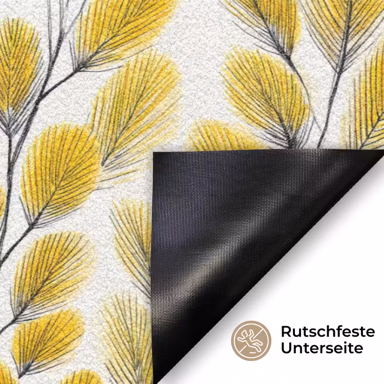 Bladeren - Botanisch - Elegant - Geel - Zwart Deurmat klein 898 -antislip_DE