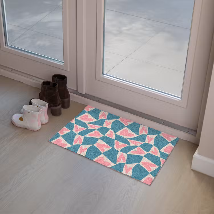 Blauw - Vlakken - Patroon - Hartjes Deurmat klein 898 -sfeer3